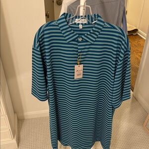 Peter Millar Blue and White Striped Polo Shirt - NWT